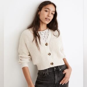 Madewell Greywood Crop Cardigan Sweater - Antique Cream - XL